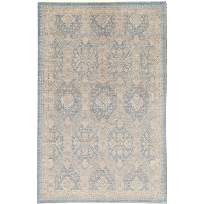 High-Quality Hand-Knotted Light Blue/Beige Area Rug