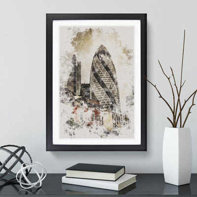 The Gherkin in London Watercolour - Framed Print