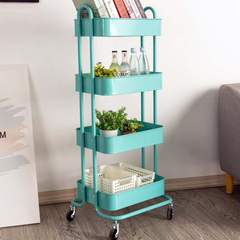 42.9'' H x 17.7'' W Utility Cart with Wheels, Blue