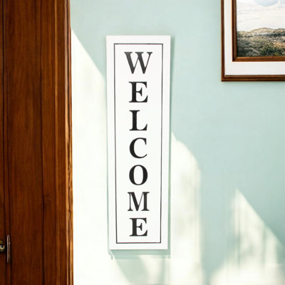 Décoration murale en métal 39 po x 11 po blanc et noir Welcome