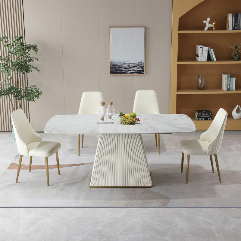 71 "Table de salle à manger contemporaine en pierre frittée piédestal avec 6 chaises