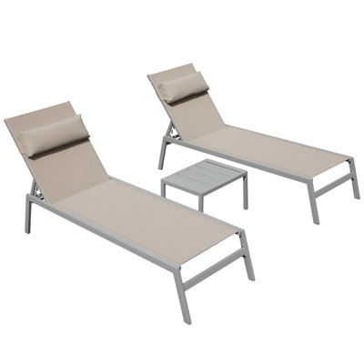 Chaise longue de patio de 3 po kaki: chaises inclinables en aluminium avec table d'appoint. Confort incomparable. 5 positions réglables, Rouille - cadre. Matériau. Toutes saisons pour bord de piscine, plage, cour. Gain de place