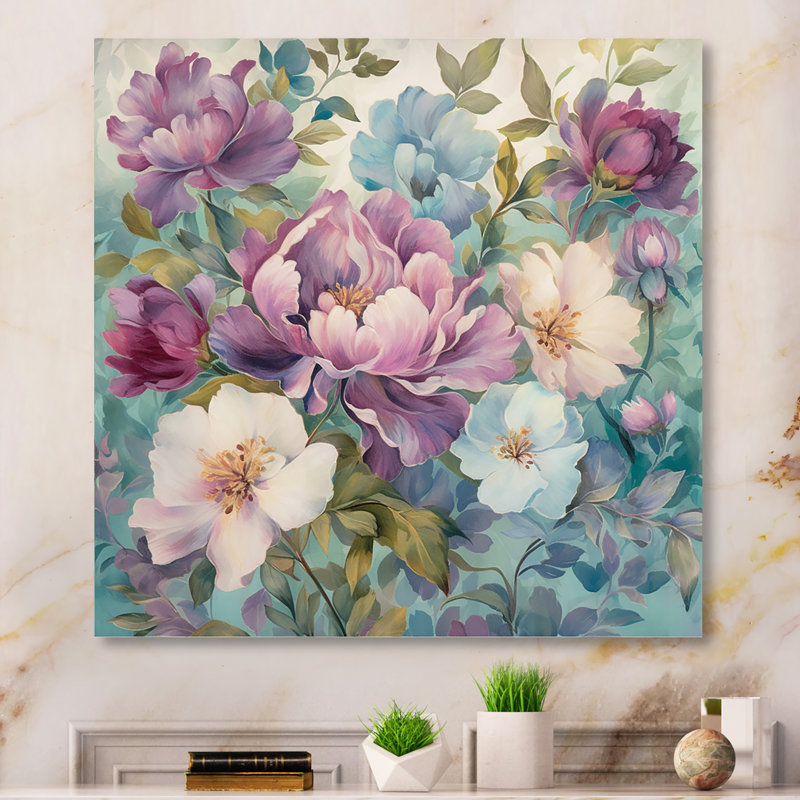 «Retro Collage Blossoming Wildflowers» sur impression sur toile, H 30 po x l 30 po x P 1 po, Toile tendue