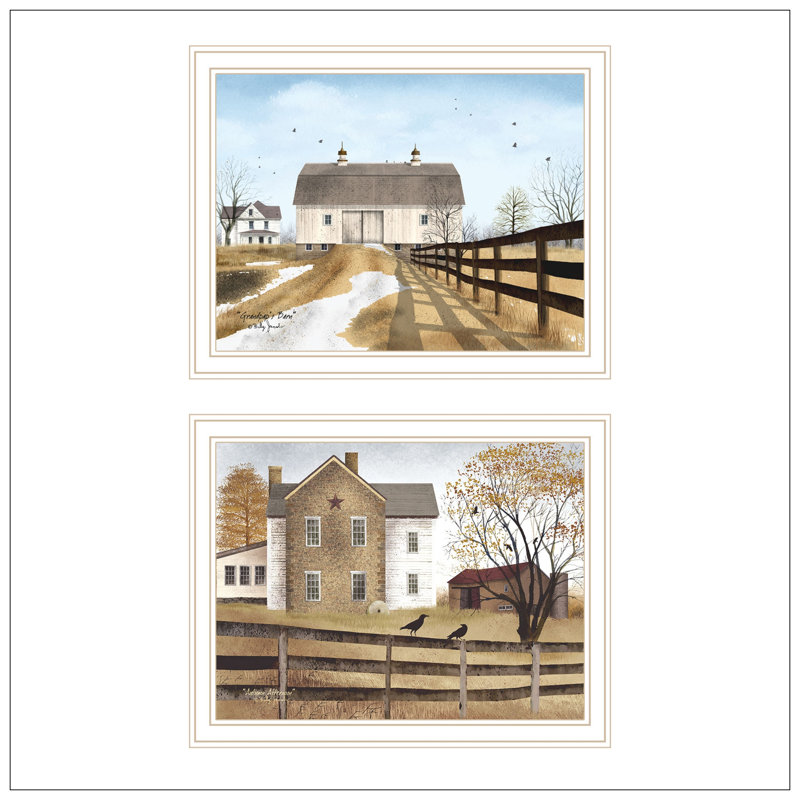 Trendy Decor 4U 2- Piece Vignette Grandpa's Barn,Autumn Afternoon Wall Art For Living Room, Farmhouse Wall Art Print For Home Decor, Bedroom Wall Art By Billy Jacobs