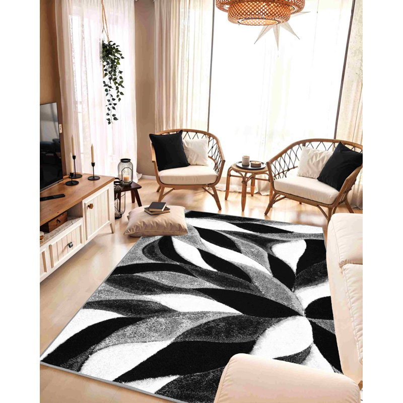 Modern Arriola Shag Abstract Geometric Rug For Living Room Bedroom, Rectangle 2'7" x 3'11"