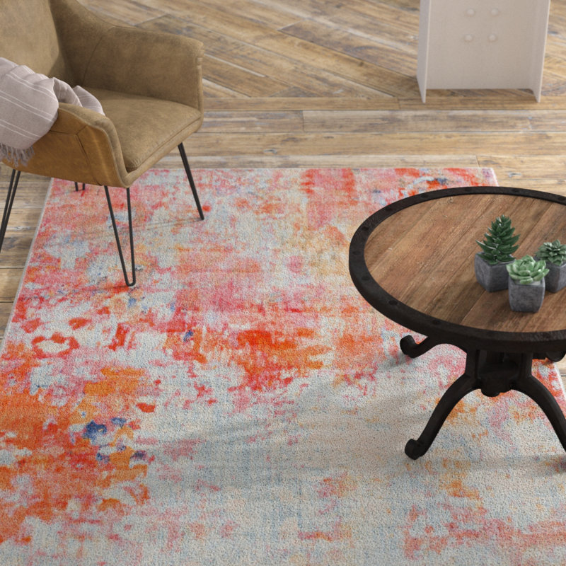 Tapis abstrait gris / orange Frodsham, Rectangle 5 pi 1 po x 8 pi