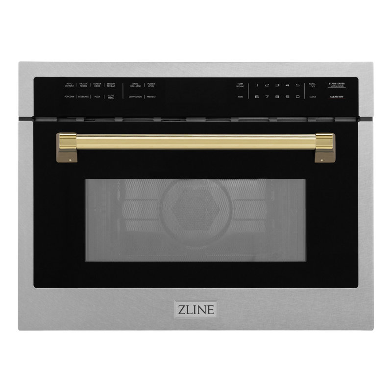 ZLINE Autograph Edition 24 in. 1.6 cu ft. Built-in Convection Microwave Oven in Satin Stainless Steel, Polished Gold