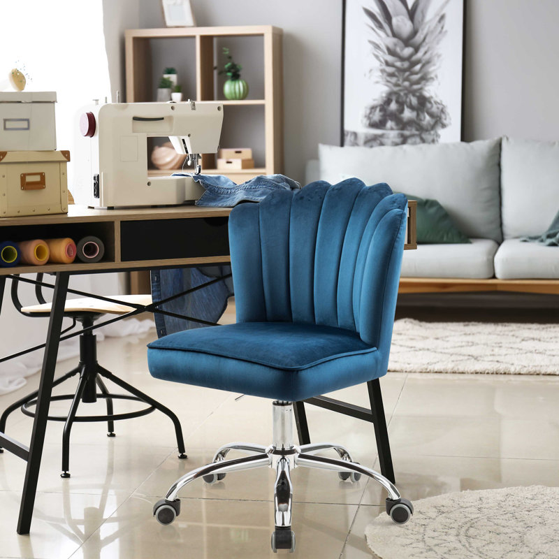 WOEOA Velvet Office Chair, Blue, Silver