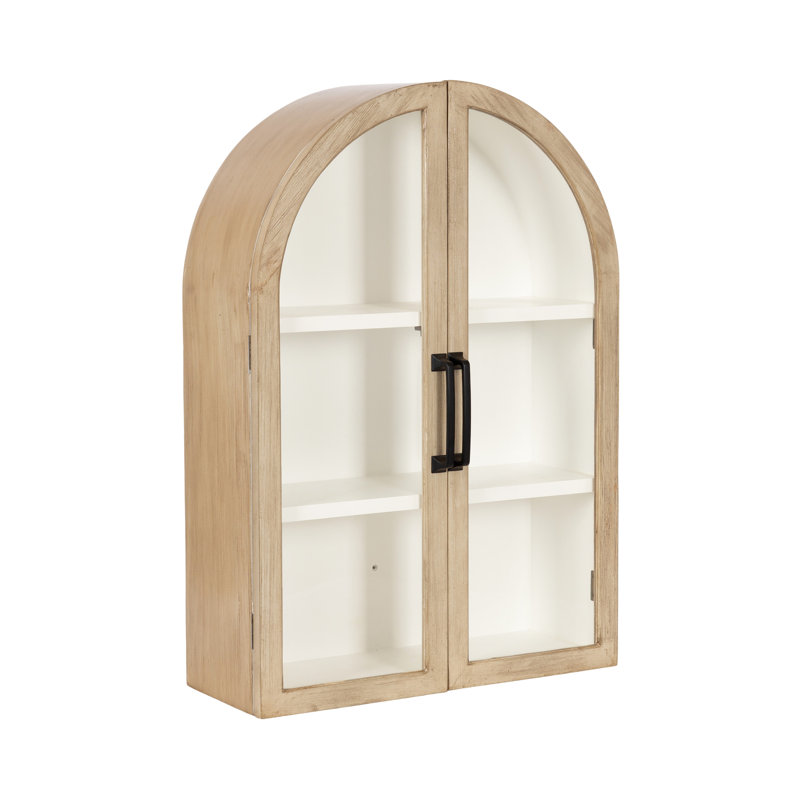 Armoire arquée en bois pour rangement mural, Bois naturel / blanc