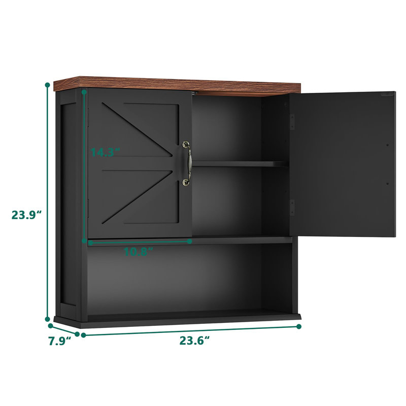 Farmhouse Bathroom Cabinet Wall Mounted, Black