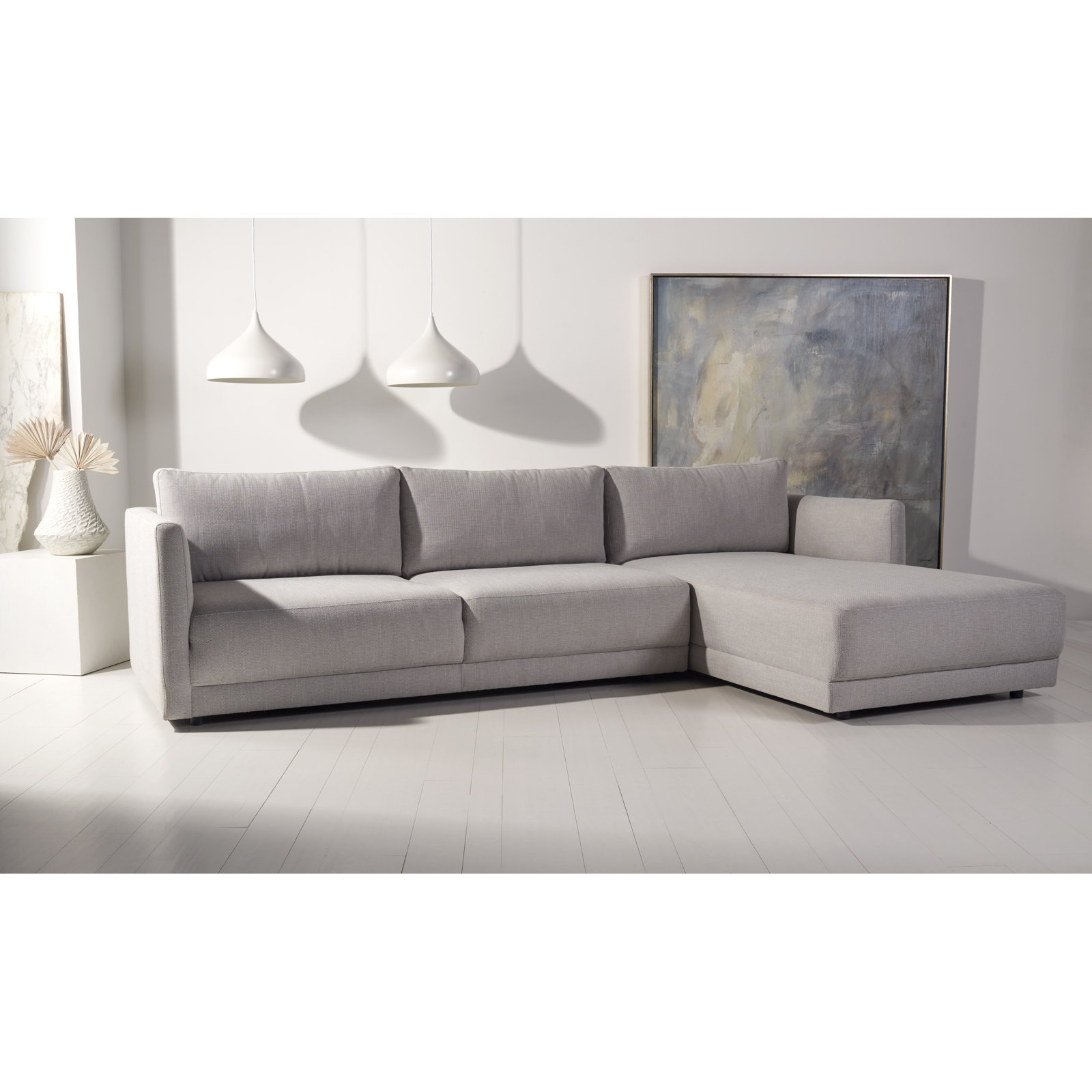 Kayden Upholstered Chaise L-Sectional, Dark Blue Linen Blend, Left Hand Facing