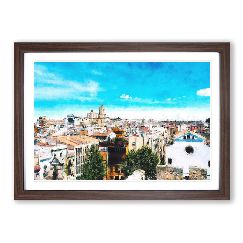 View of Tarragona in Spain - Picture Frame Painting Print, Walnut Framed, 33cm H x 45cm W x 2cm D