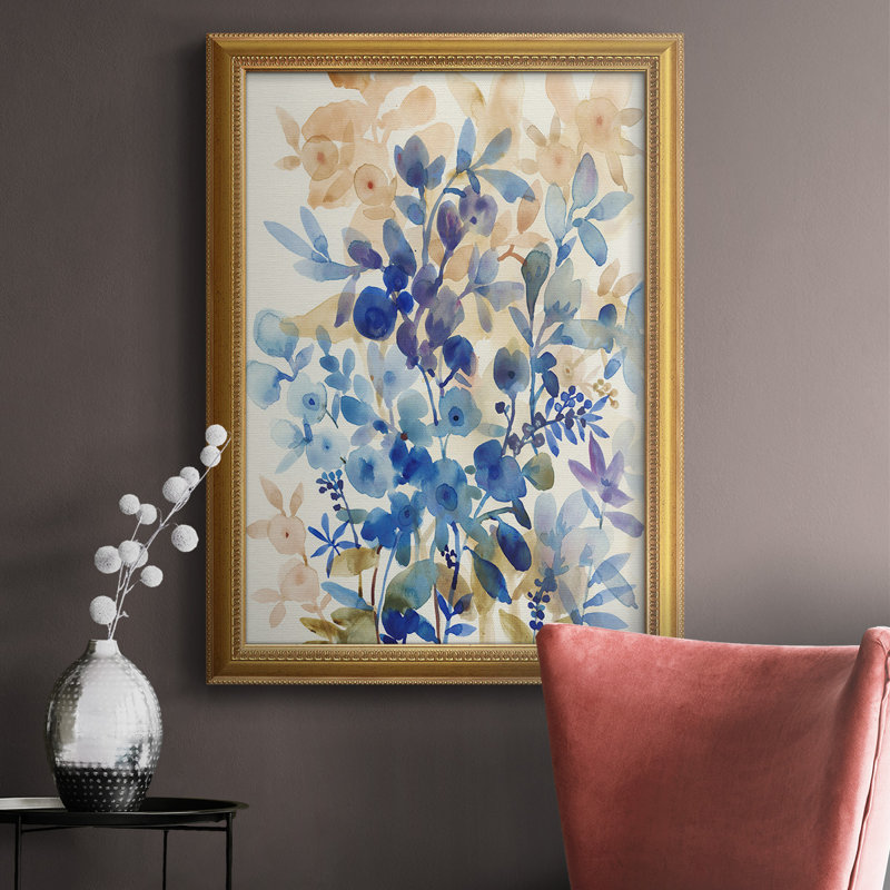 Toile encadrée «Blueberry Floral I» de qualité supérieure - prête à être accrochée, H 27 po x l 18 po x P 2,5 po