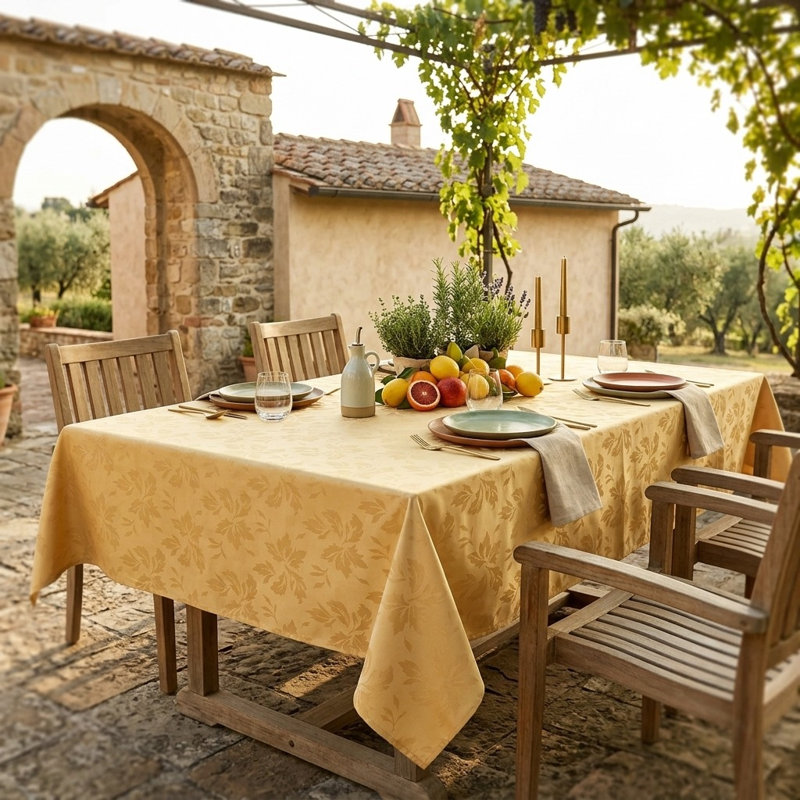 Gold Floral Jacquard Water-Repellent Tablecloth for Festive Occasions