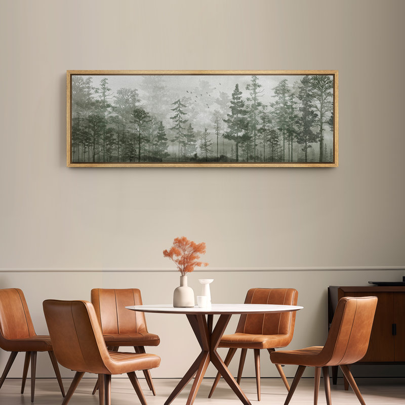 Abstract Green Forest Trees Relax Calm Artwork Extra Large Framed Wall Art Oversized Canvas Print, 20" H x 60" W, Natural