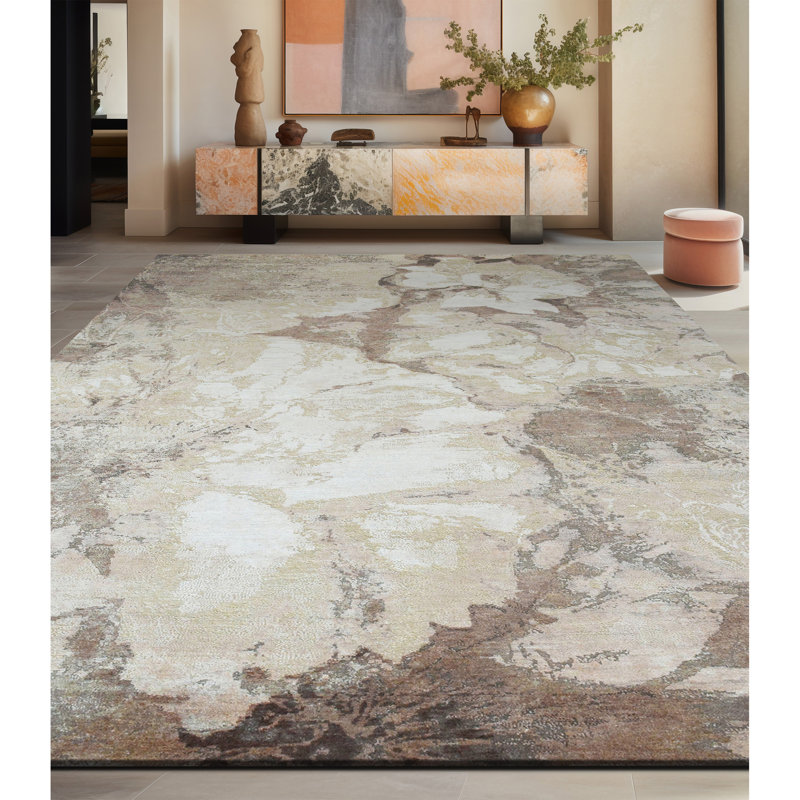 Tapis brun et ivoire de haute qualité noué à la main, Rectangle 6' x 9'