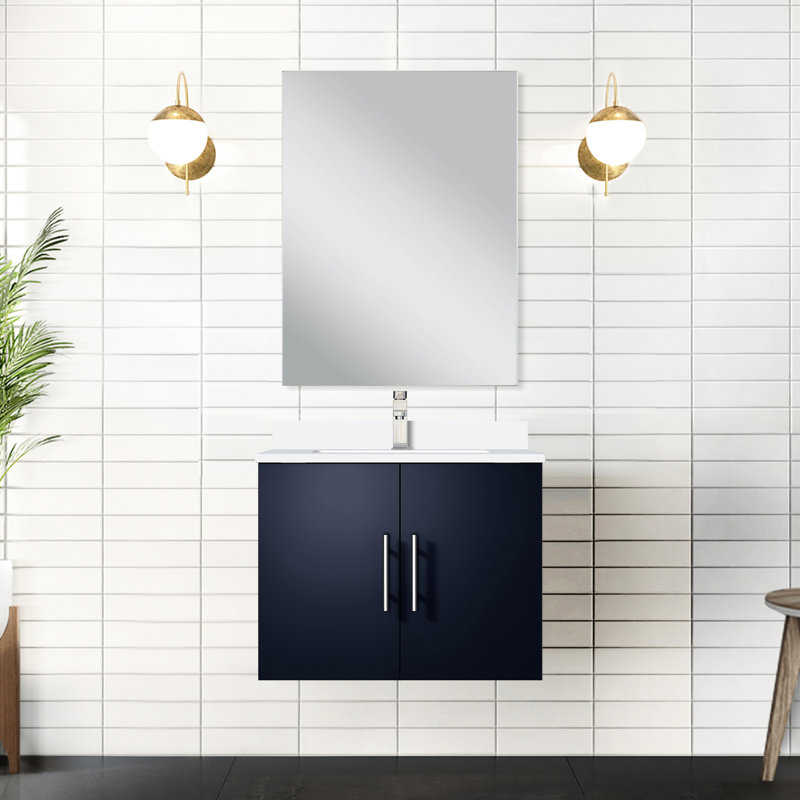 Meuble-lavabo bleu marine l 24 po x P 22 po avec miroir inclus - Rangement spacieux Installation simple et facile à assembler