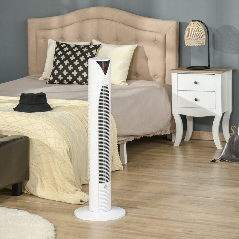HOMCOM Freestanding Tower Fan Cooling For Bedroom With 3 Speed, 12H Timer, Oscillating, LED Sensor Panel, Remote Controller, Black