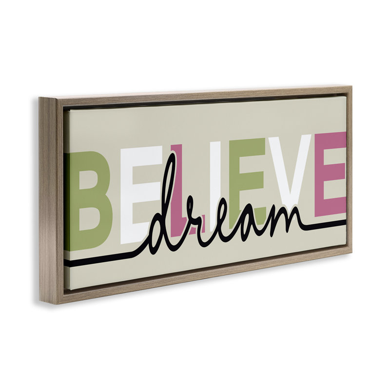 Cadre flottant Mute Believe & Dream, design par Kim Allen, H 14 po x l 31 po, Cadre flottant orme Montalcino