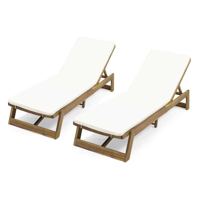 Chaise longue inclinable avec coussin Vinita, Crème, crème, Naturel, 2