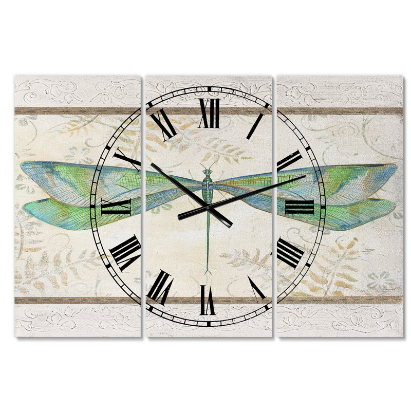 Horloge murale 3 panneaux Summer Dragonfly