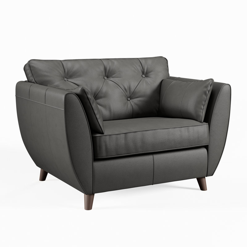 Marylin Leather Snuggle Chair, Raven, Dark Wood