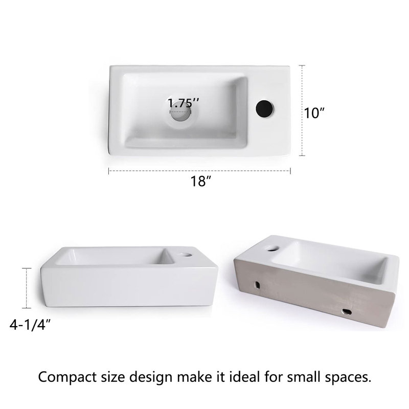 DORNBERG 10'' White Ceramic Rectangular Bathroom Sink
