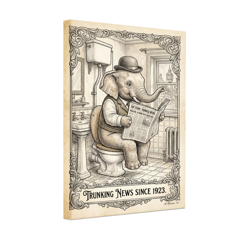 Bath & Laundry Elephant lisant un journal sur une toilette, H 18 po x l 12 po