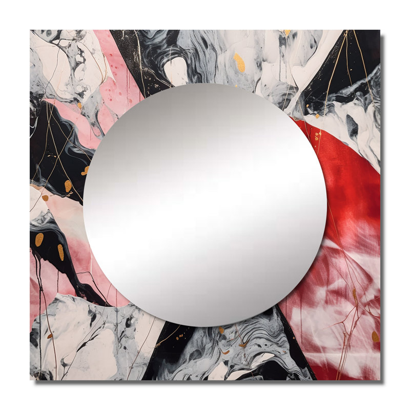 Jahari - Grand miroir carré abstrait en marbre pour décoration murale, 29 po x 29 po