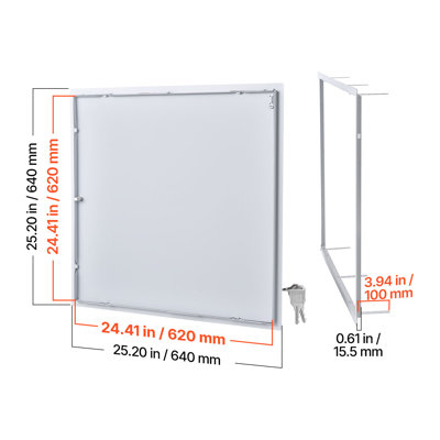 Panneau d'accès pour cloison sèche, porte d'accès en acier galvanisé de 25,2 x 25,2 po, panneau de service articulé facile à installer avec clé, pour plomberie électrique au plafond, découpe de 24,4 x 24,4 po, blanc
