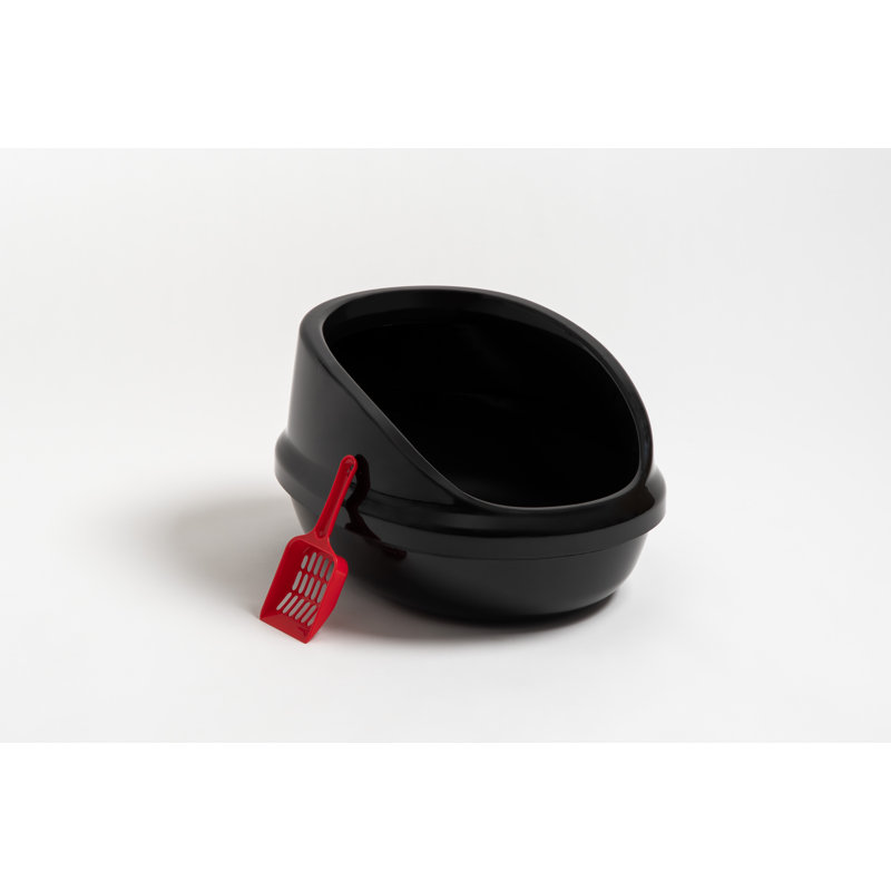 Black Shielded Plastic Cat Litter Pan with Scoop