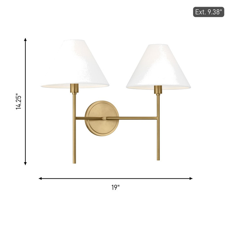Chapman & Myers Ridgewood Bathroom Bedroom Wall Fixture With White Linen Shade, 14.25" H x 19" W x 9.375" D, Burnished Brass
