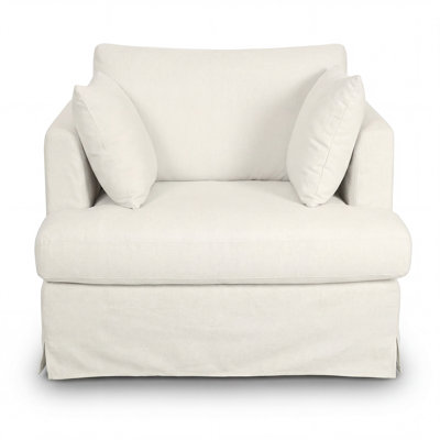Fauteuil d'appoint surdimensionné avec assise de 76 cm et housse amovible, fauteuil une place capitonné style bord de mer avec dossier moelleux, 2 coussins décoratifs pour salon, chenille, beige