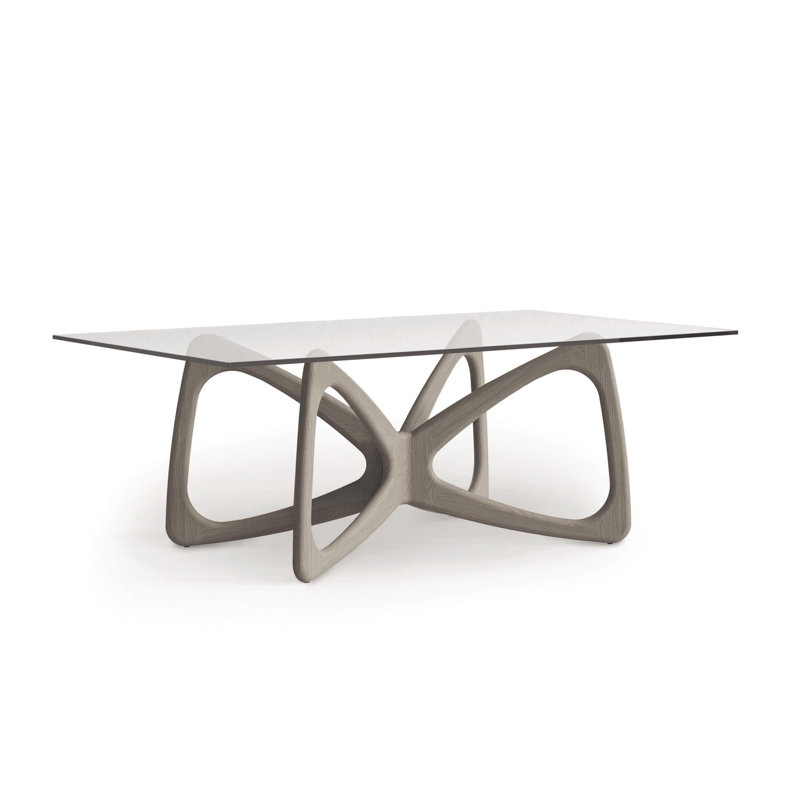 Butterfly Dining Glass Top Table, 30"H x 84"L x 48"W, Weathered Oak