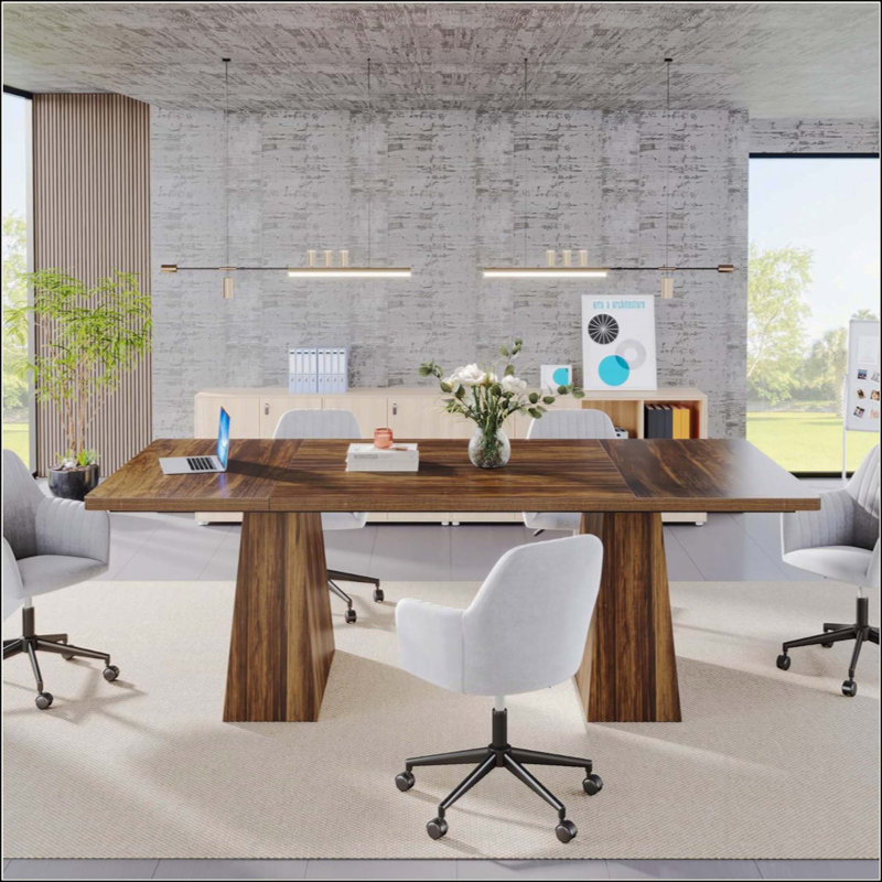 Bureau de direction moderne de 63 po, grand poste de travail d'ordinateur à domicile avec base à double piédestal robuste
