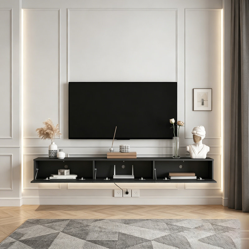 Meuble télé moderne avec lumières DEL 16 couleurs, grand espace de rangement et capacité de charge élevée pour les téléviseurs de 55 à 65 pouces