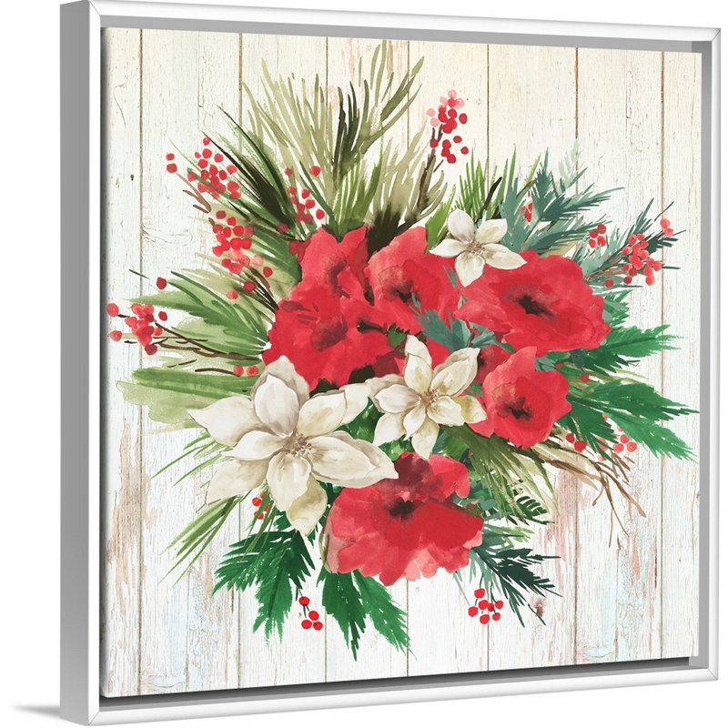 Red Floral II - reproduction d'art sur toile, Cadre blanc, H 32 po x l 32 po x P 1,75 po