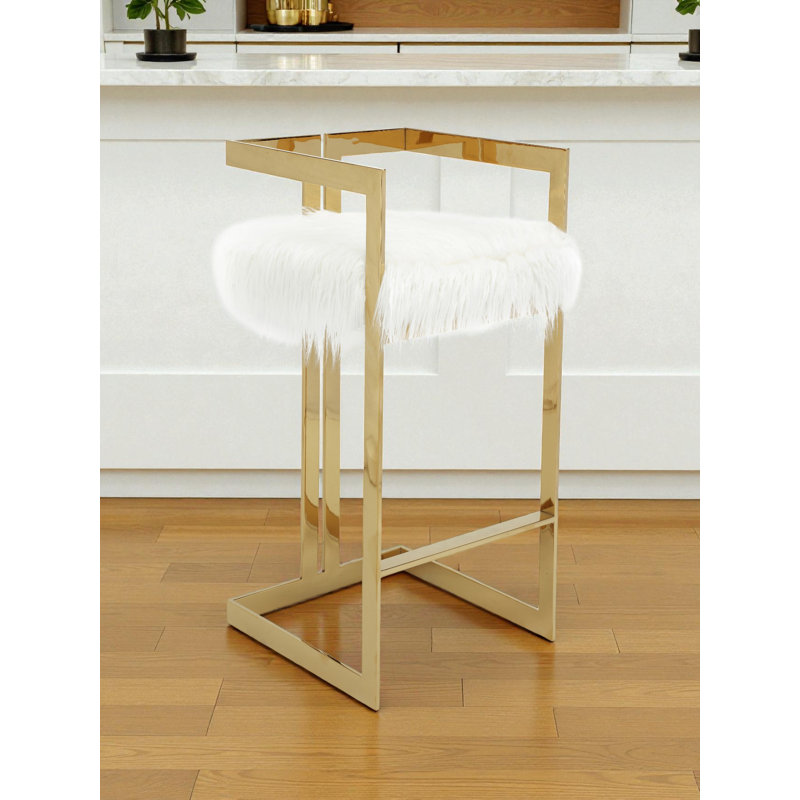 Tabouret de comptoir Kangé en fausse fourrure Pangea Home, Tabouret de comptoir (siège d'une hauteur de 25,5, Doré