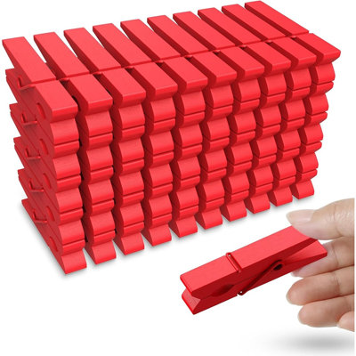 Paquet de 50 pinces à linge en bois rouges, pinces à bois décoratives de 2,9 pouces pour photos, artisanat et décoration intérieure