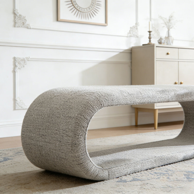 52.17"Wide Chenille Upholstered Bench, Light Brown