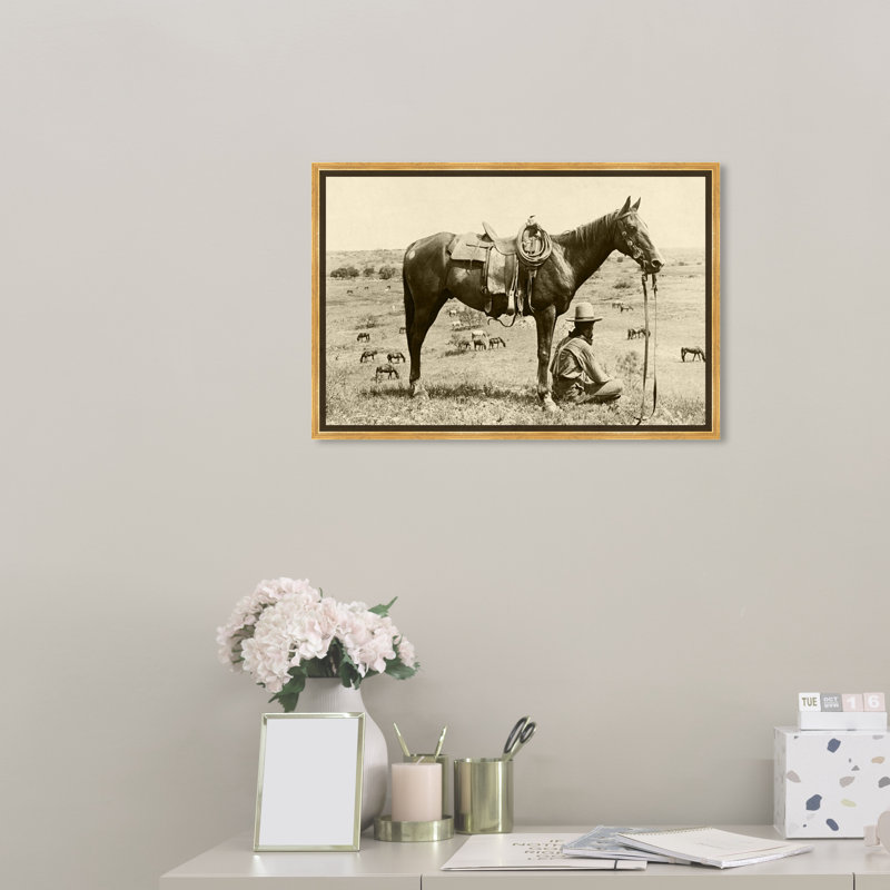 " Animals Cowboy IV, Cabin / Lodge Brown " by Oliver Gal, Gold Framed, 24" H x 16" W x 1.5" D