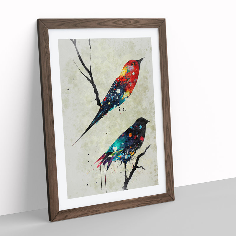 Dripping Bird No.6 Abstract - Single Picture Frame Print, 64cm H x 46cm W x 2cm D, Walnut