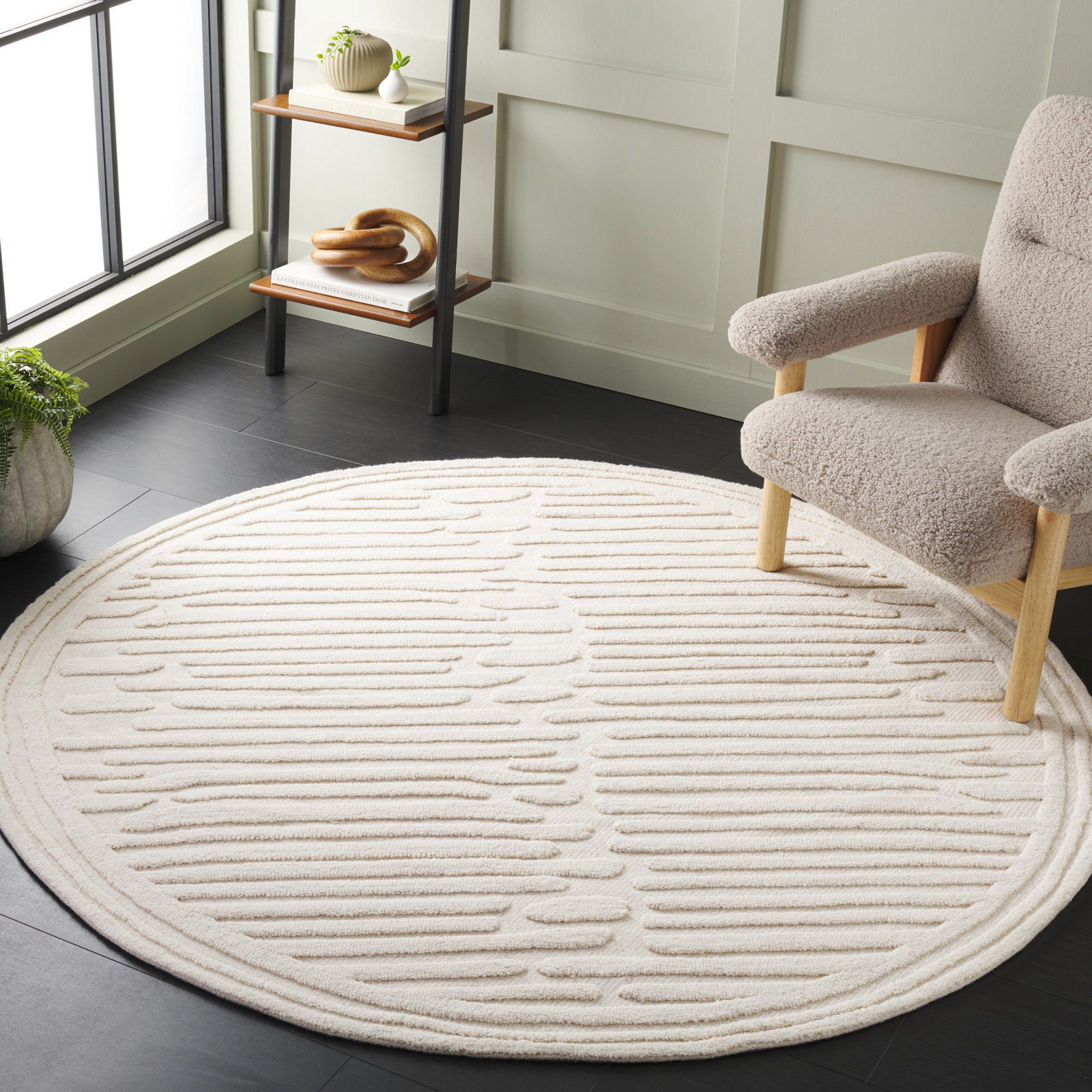 Elona Ivory Hand-Tufted Abstract Wool Rug, Round 6'
