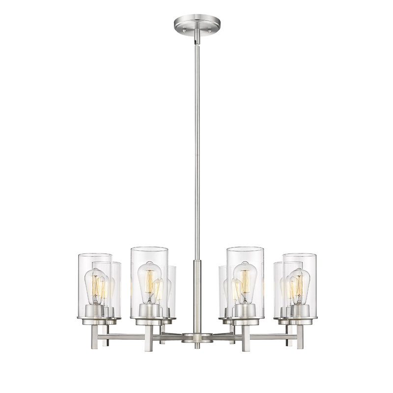  Lustre classique 8 lumières à abat-jour, Nickel brossé