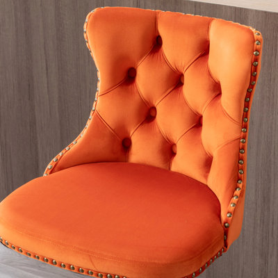Of 2 Upholstered Orange Velvet , Adjustable Seat 25-33 Inch, Back , 17.7 Inch Base For Pub And Home Modern Swivel Stable Kitchen Island Use