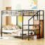 Lit superposé en fer noir avec rangement latéral et armoire à vêtements - choix d'économie d'espace, structure de construction, configuration latérale sécuritaire de la tablette et du support, option de literie-1273542569-1273542572