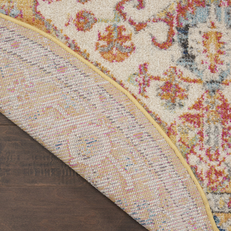 Tapis oriental jaune / ivoire Malakai, Rond 4 pi