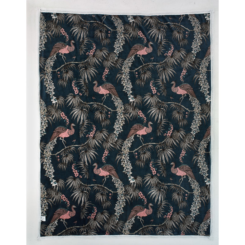 Cuddly Sherpa Fleece Throw, Blue Geometric