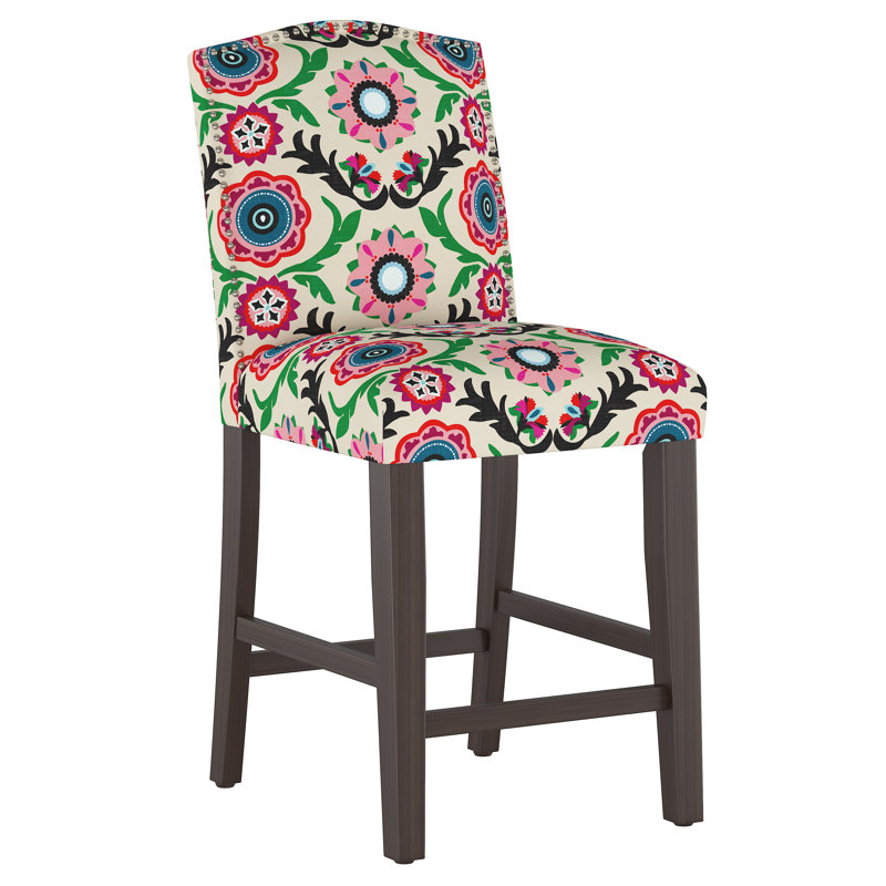 Tabouret de bar et de comptoir Delbreco, Tabouret de comptoir (siège d'une hauteur de 26 p, Multicolore vif Tulum, Crème