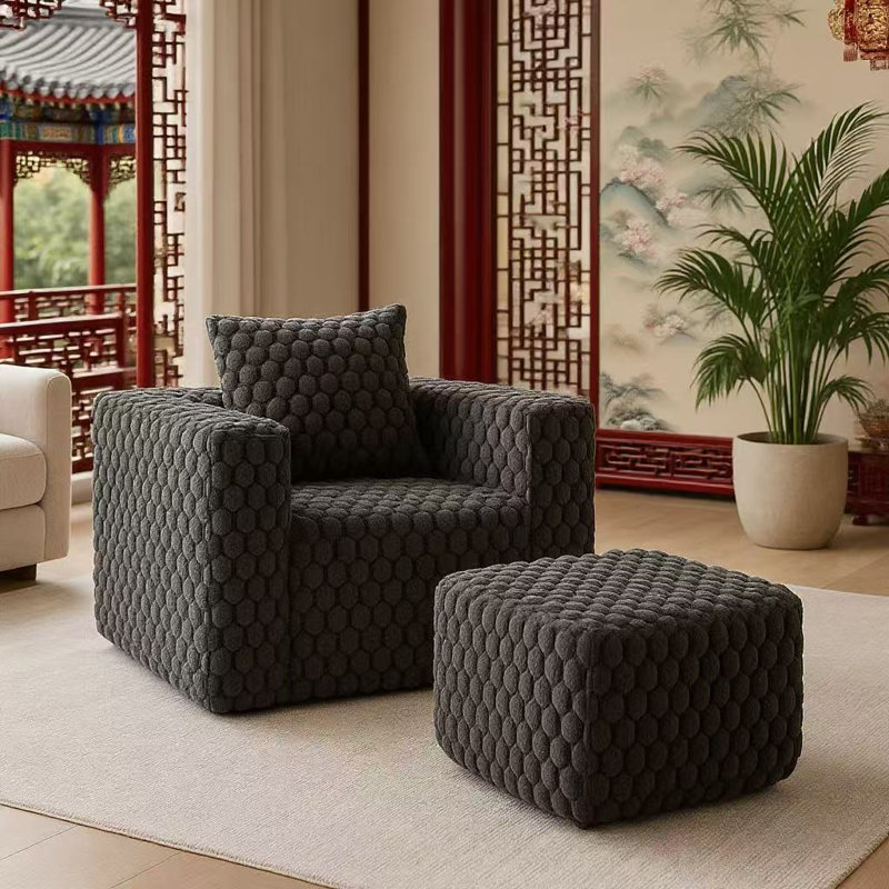 Canapé décontracté en velours côtelé avec repose-pieds Casual, Noir